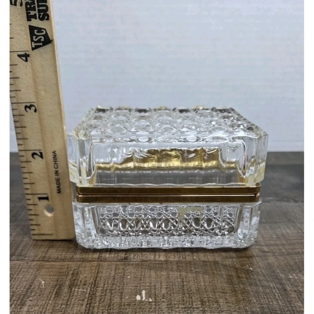 Vtg GSE Ottone Garantito Cut Crystal Lidded Glass Jewely Casket Trinket Box READ